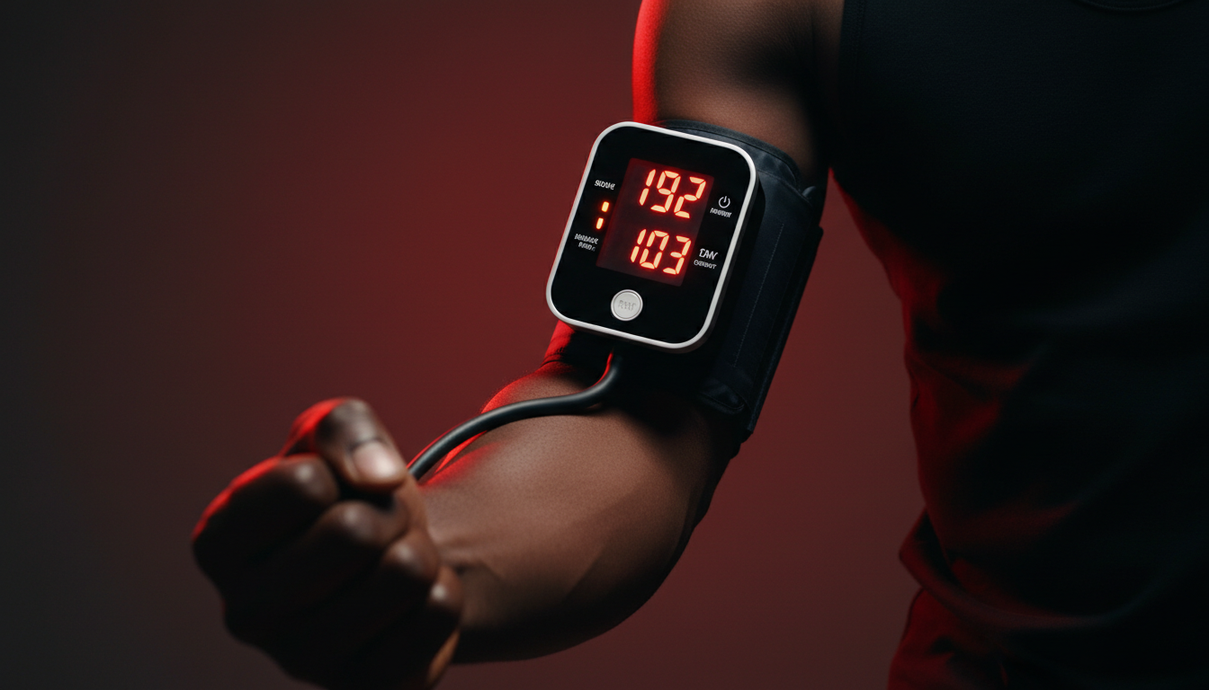 Blood Pressure Monitor showing 192/103